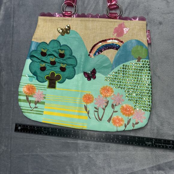 Transversion Tote Vintage 1990s Travel Rare Embellishments Applique Top Handle - Picture 9 of 10